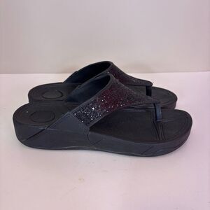 FitFlop Women's Black Platform Sparkle Strap Flip Flop Sandals 9